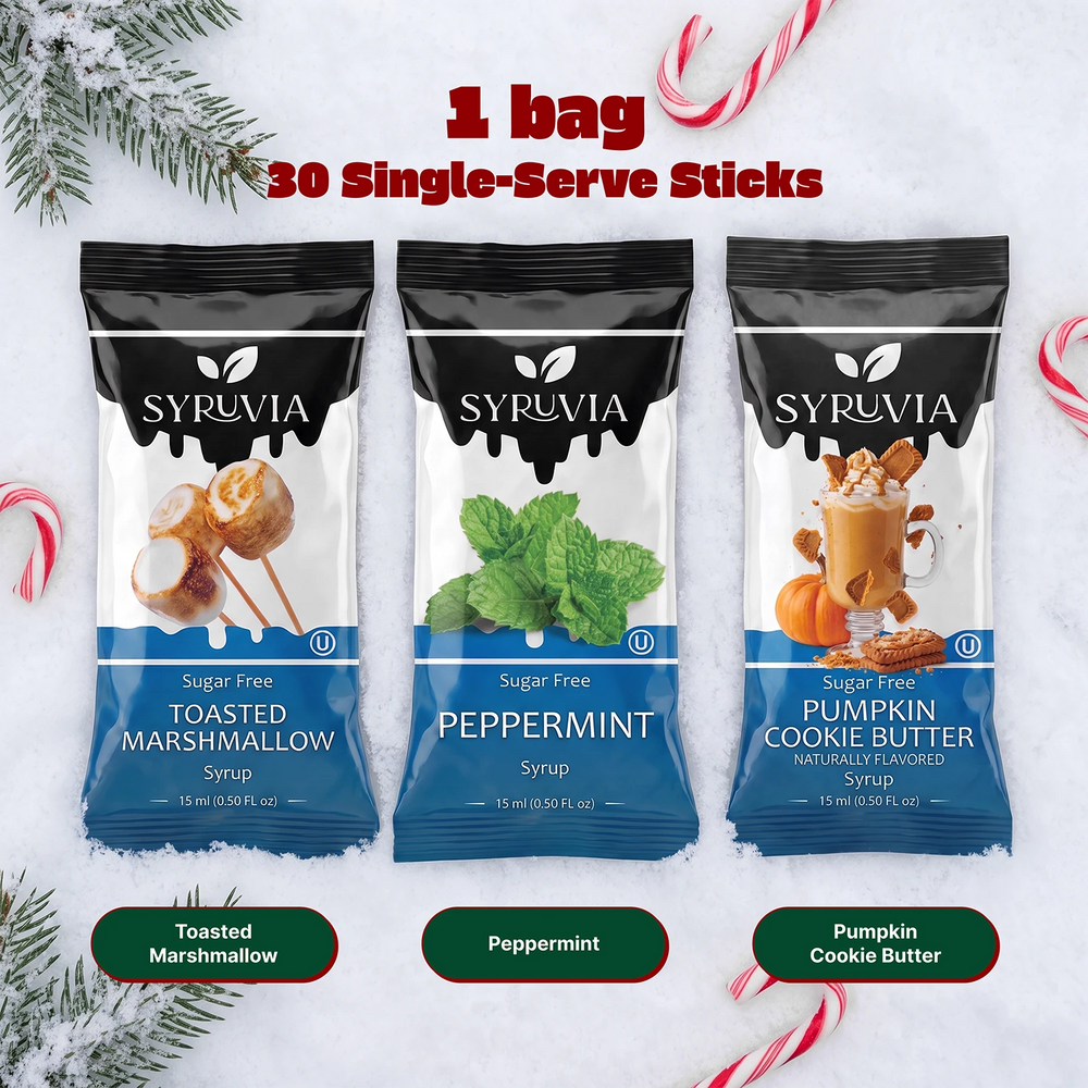 Syruvia Sugar Free Toasted Marshmallow, Peppermint & Pumpkin Cookie Butter Syrup Pouch