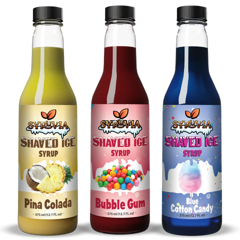 Variety Pack Blue Cotton Candy, Bubble Gum, Pina Colada Shaved Ice Syrup