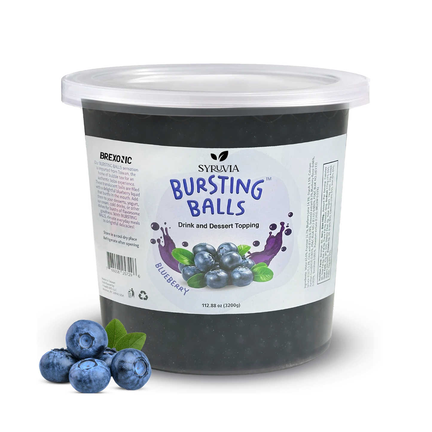 Blueberry bursting Balls dessert topping