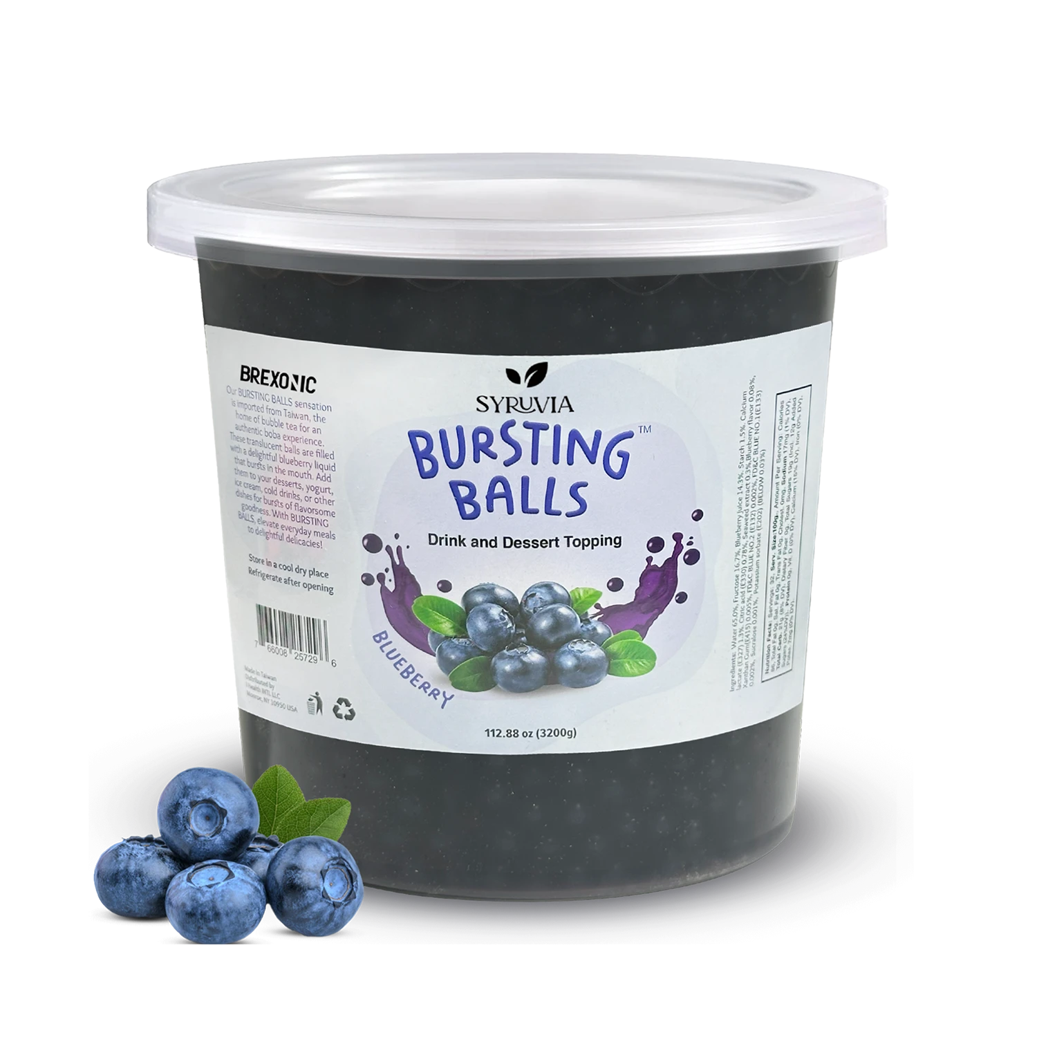 Blueberry bursting Balls dessert topping