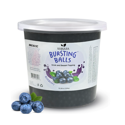Blueberry bursting Balls dessert topping