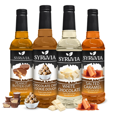 Variety Pack, Peanut Butter Cup, Chocolate Chip Cookie Dough, White Chocolate, and Salted Caramel Syrup