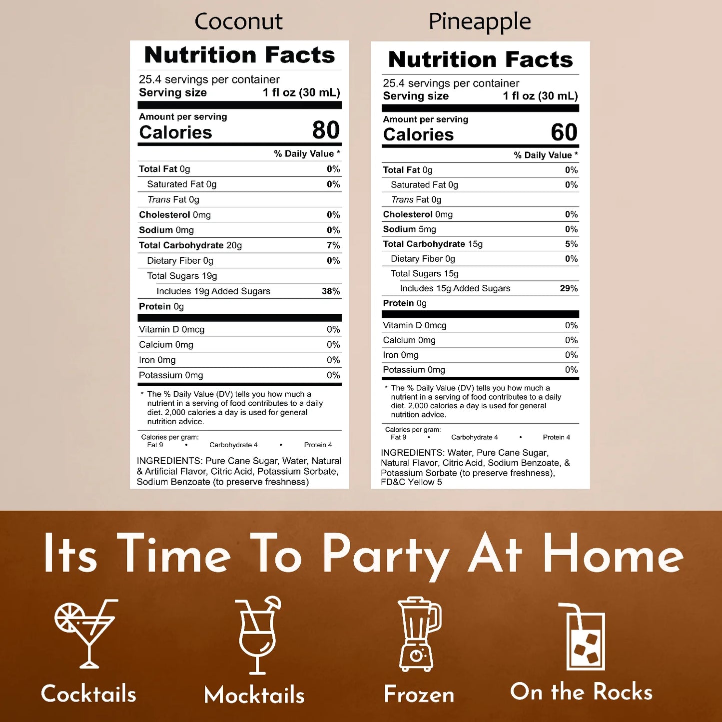 Pineapple Coconut syrup nutrition facts