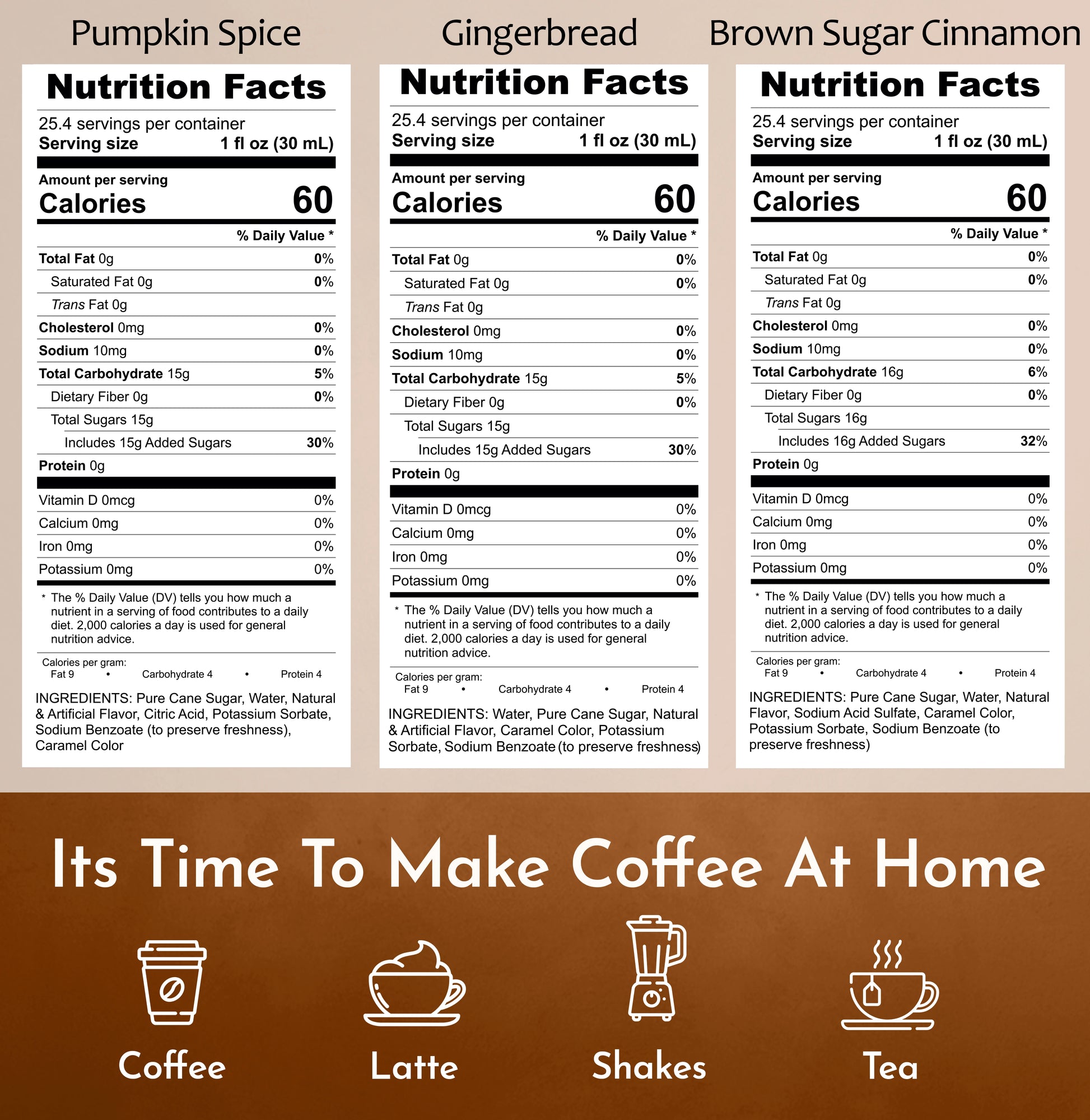 Pumpkin Spice Coffee Syrup Gingerbread Syrup Brown Sugar Cinnamon Syrup Nutrition Facts