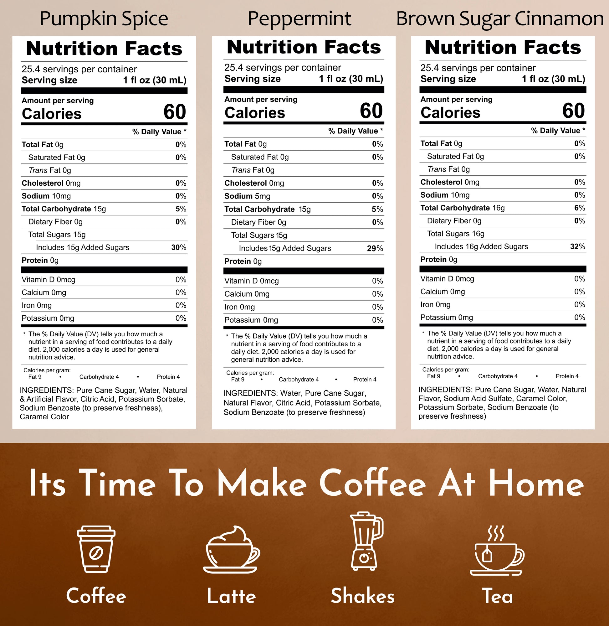 Pumpkin Spice Syrup Brown Sugar Cinnamon Syrup Peppermint Syrup Nutrition Facts