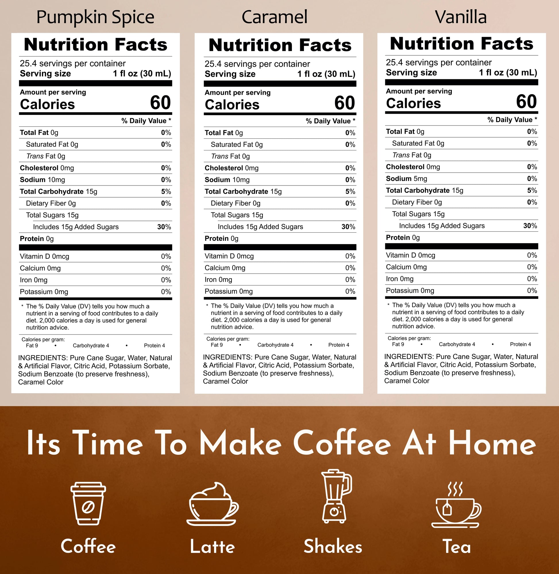 Pumpkin Spice Syrup Caramel Syrup Vanilla Syrup Nutrition Facts