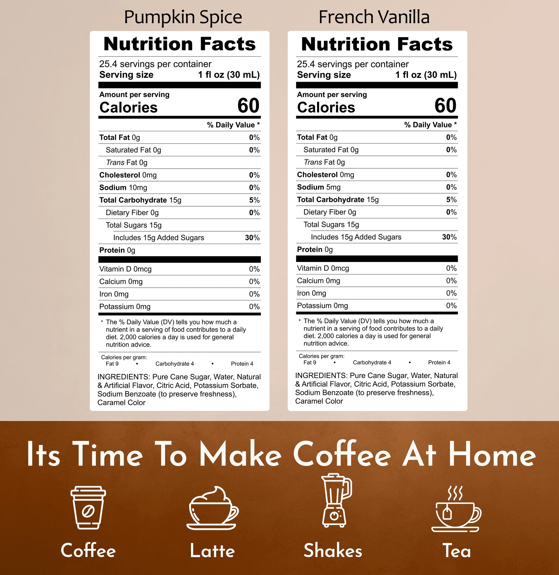 Pumpkin Spice Syrup French Vanilla Syrup Nutrition Facts
