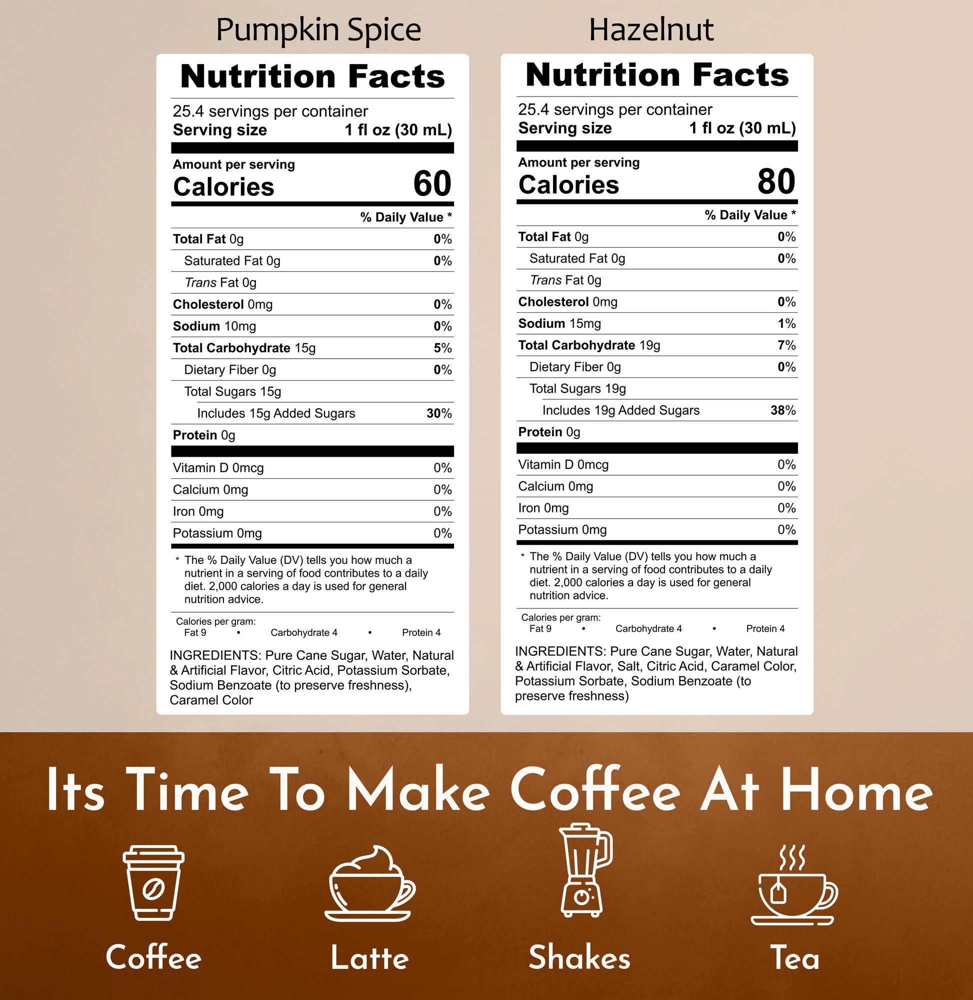 Pumpkin Spice Syrup Hazelnut Syrup Nutrition Facts