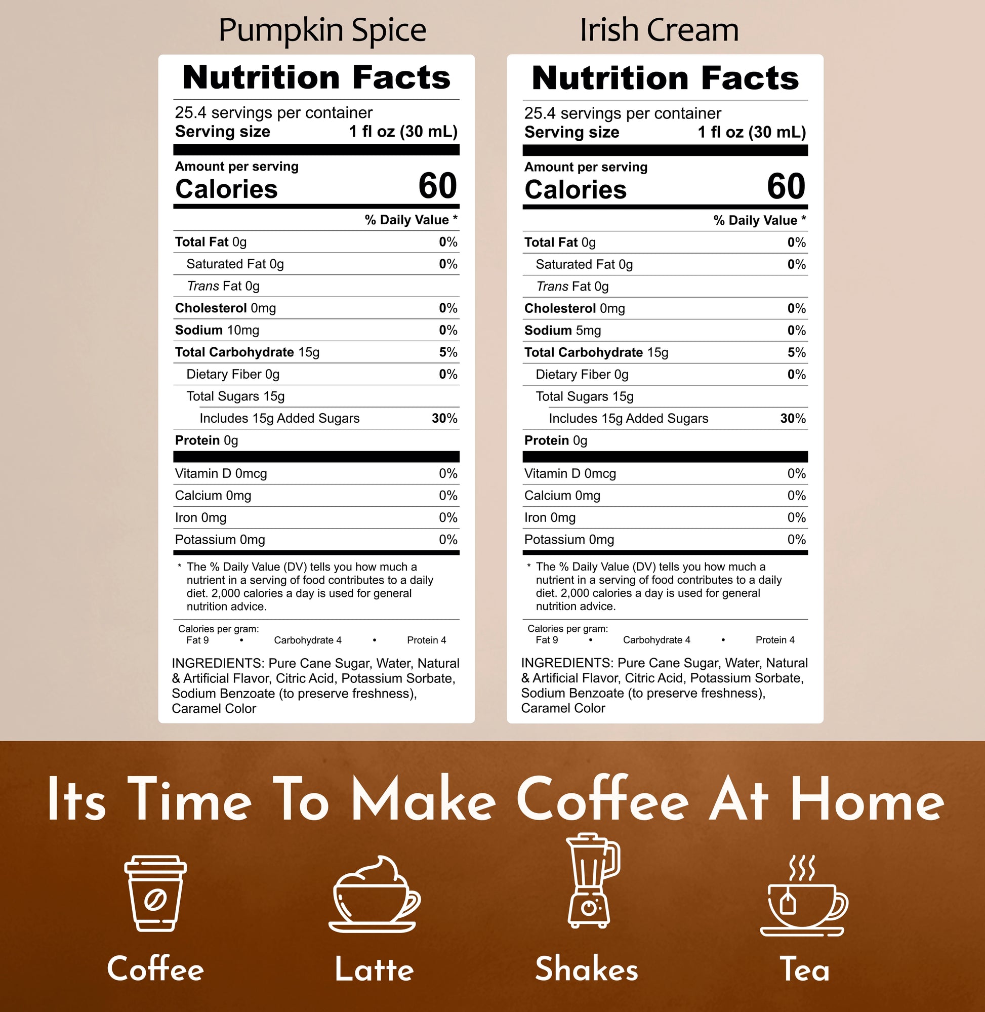 Pumpkin Spice Syrup Irish Cream Syrup Nutrition Facts