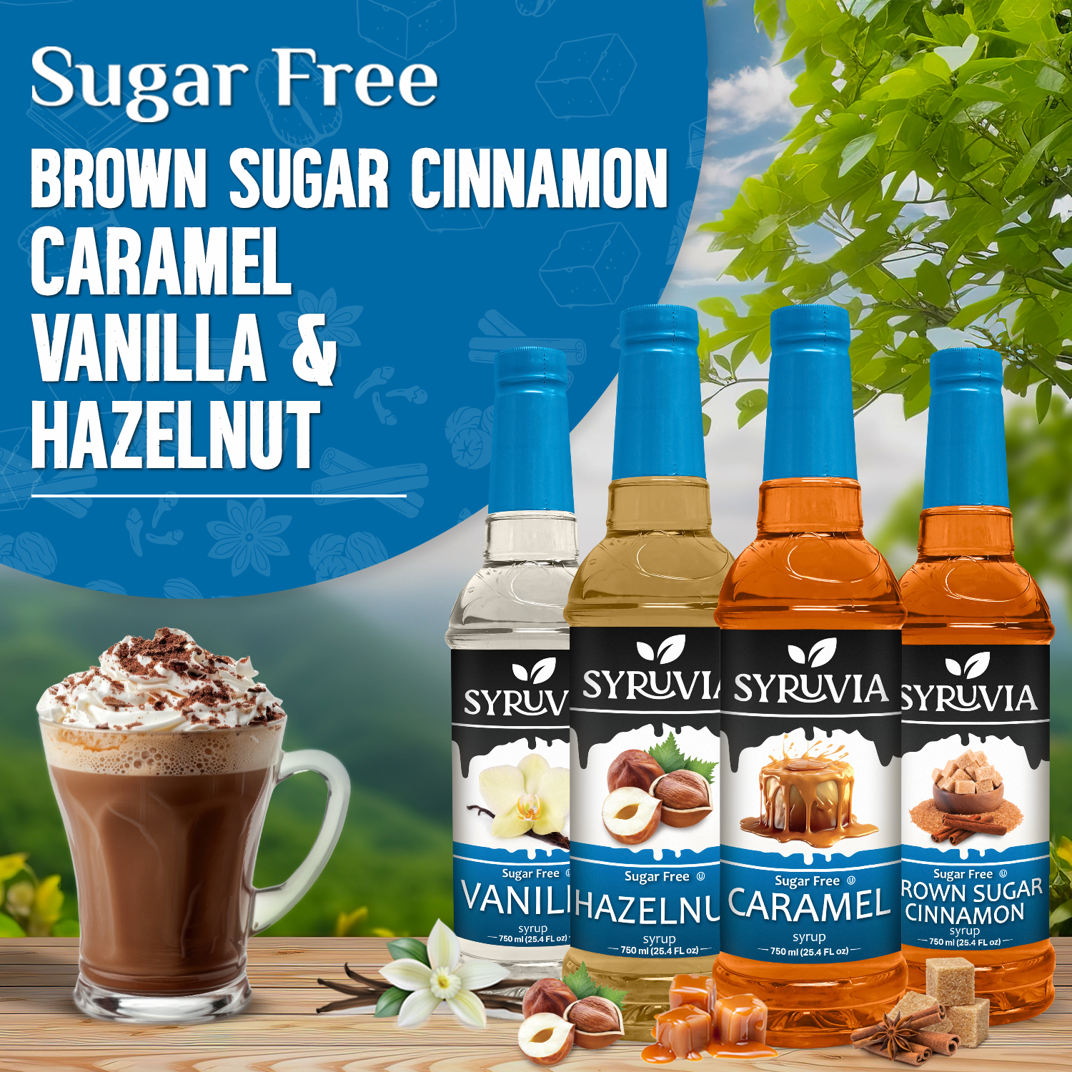 Sugar Free Vanilla Caramel Hazelnut Brown Sugar Cinnamon Syrup