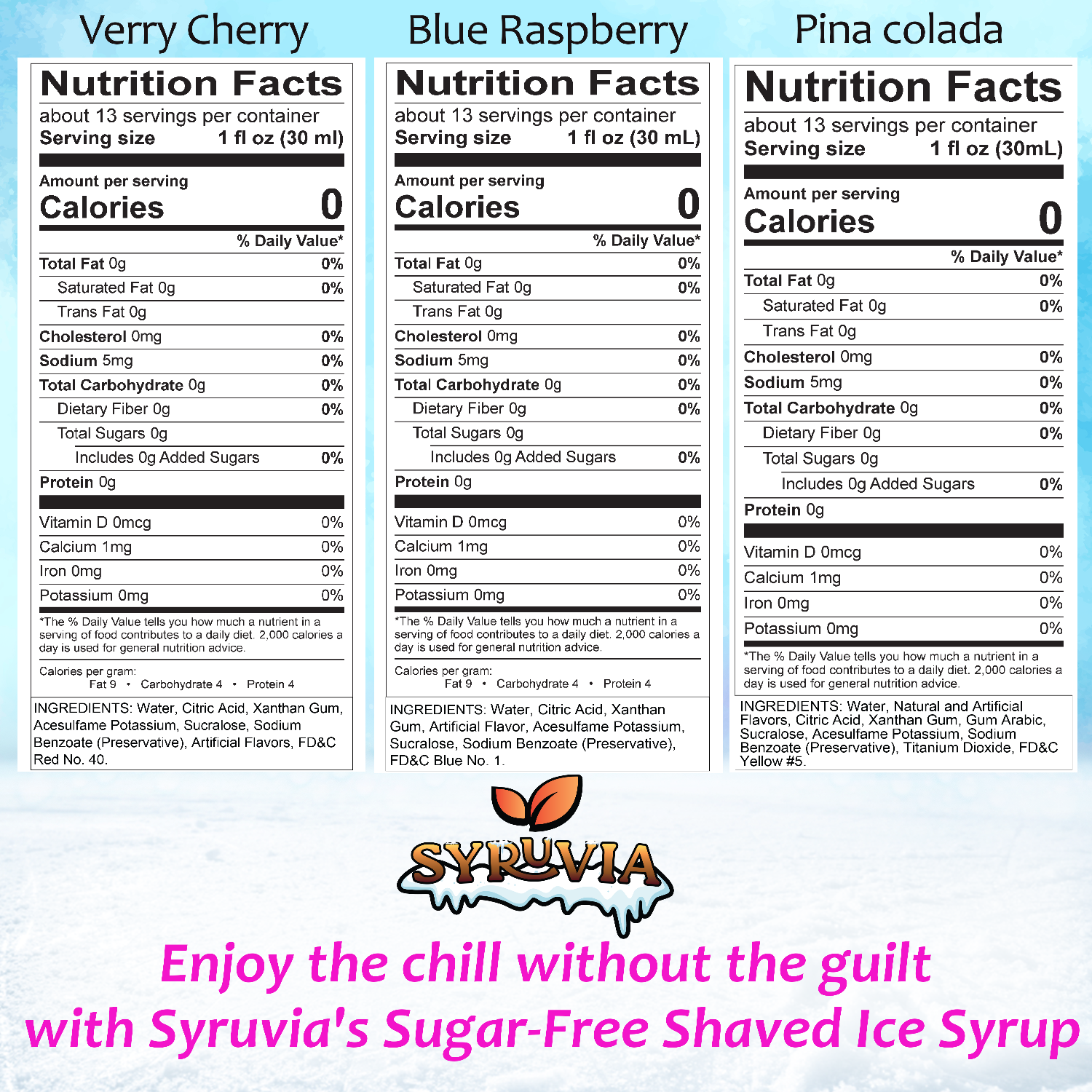Sugar Free Very Cherry Blue Raspberry Pina Colada  Syrup nutrition facts