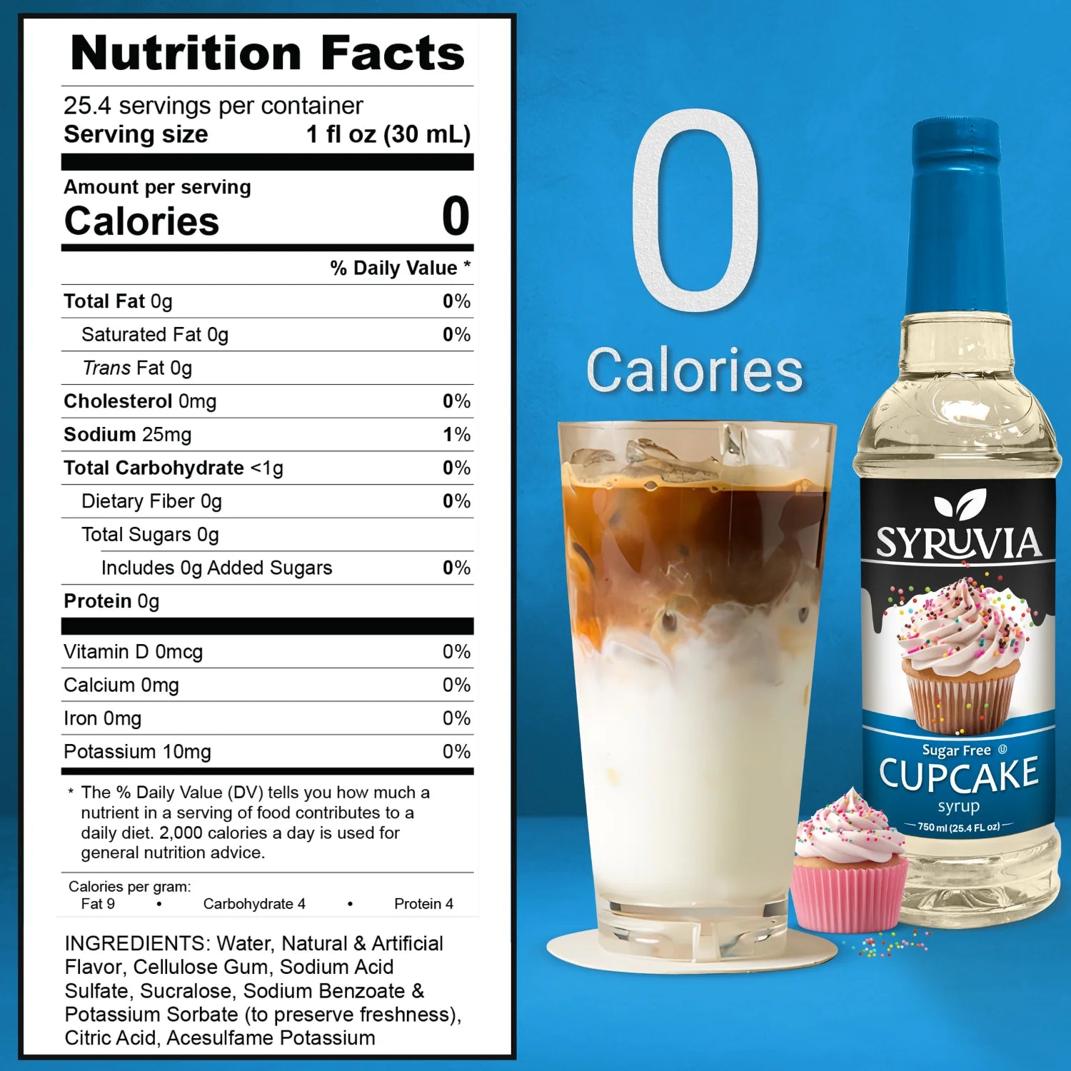 Syruvia 0 sugar cupcake syrup Nutrition facts