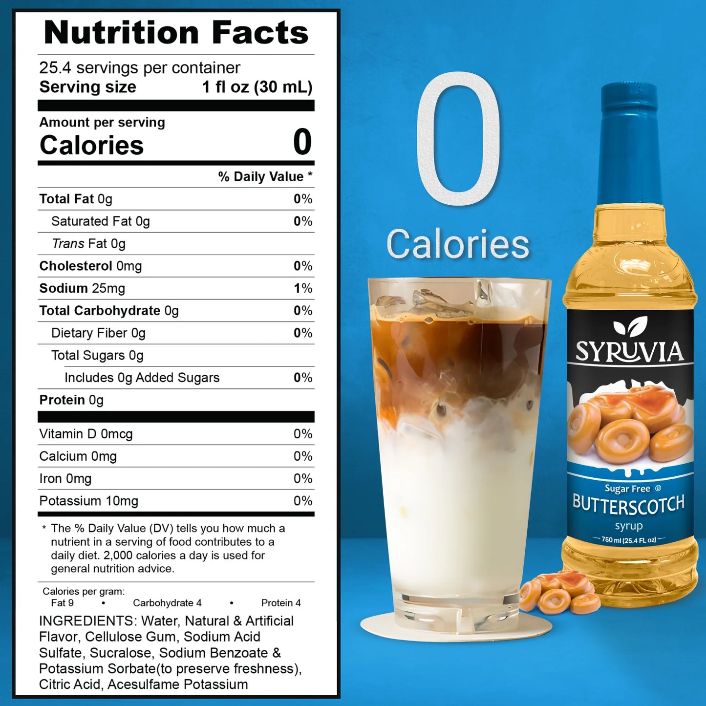 Syruvia Butterscotch sugar free syrup Nutrition Facts