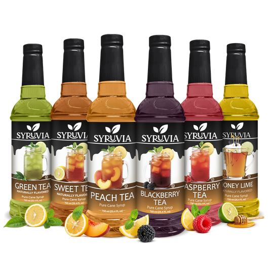 Syruvia Green Tea, Sweet Tea, Peach Tea, Blackberry Tea, Raspberry Tea, Honey Lime
