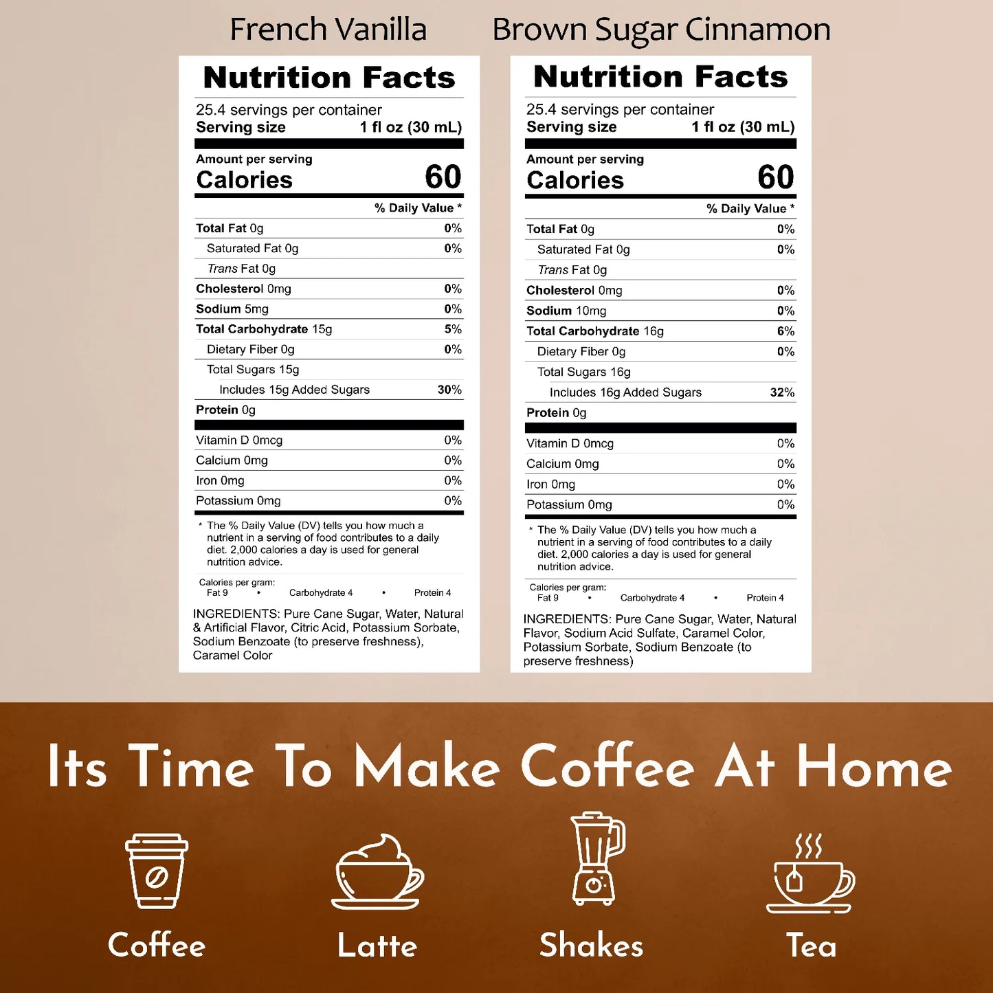 Syruvia Nutrition Facts French Vanilla Brown Sugar Cinnamon Coffee Syrup