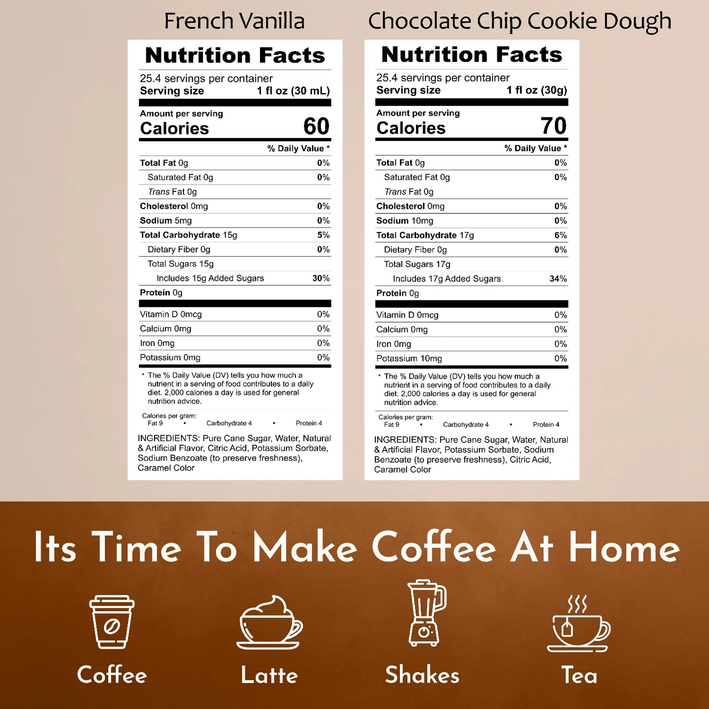 Syruvia Nutrition Facts French Vanilla Chocolate Chip Cookie Dough Syrup