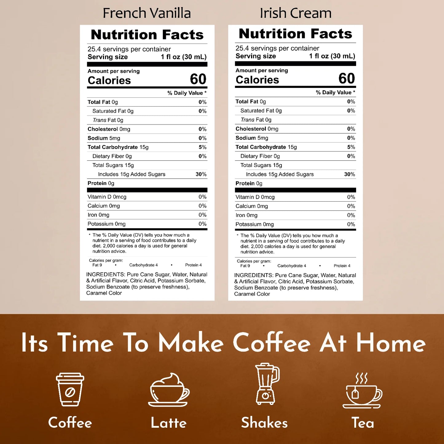 Syruvia Nutrition Facts French Vanilla Irish Cream Coffee Syrup