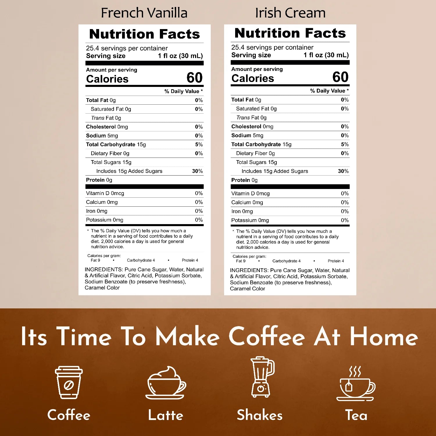 Syruvia Nutrition Facts French Vanilla Irish Cream Coffee Syrup