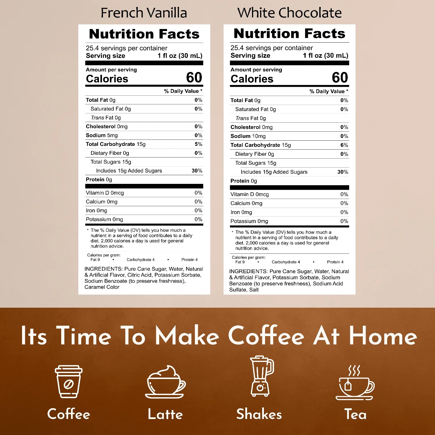 Syruvia Nutrition Facts French Vanilla White Chocolate Syrup for Coffee