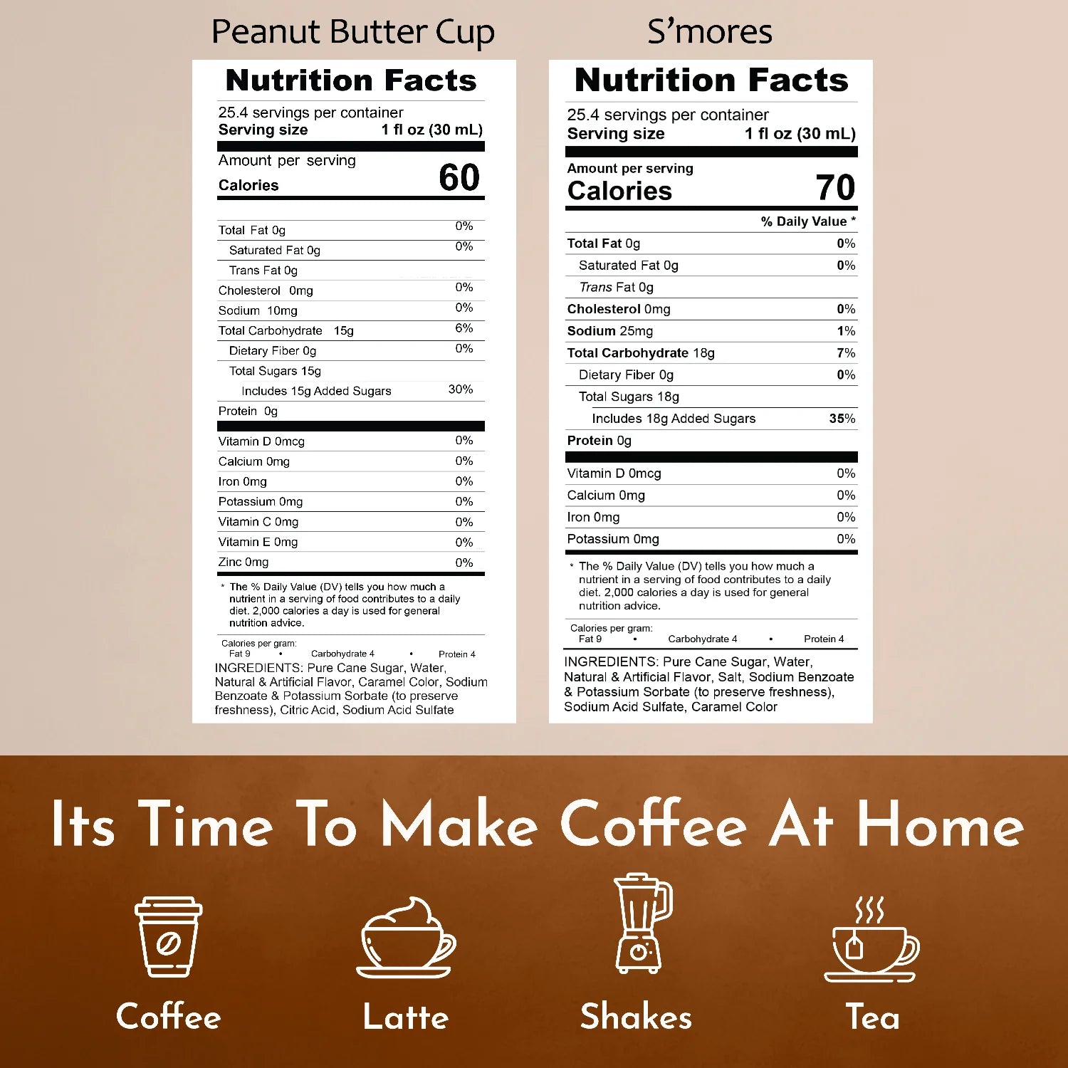 Syruvia Nutrition Facts Peanut Butter Cup Smores Coffee Syrup
