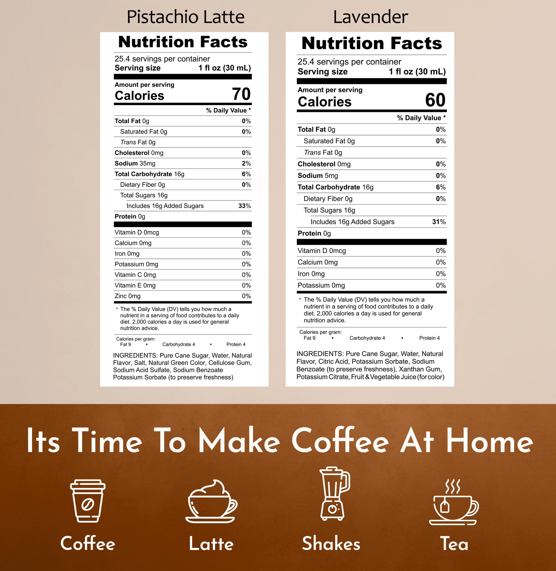 Syruvia Pistachio Latte lavender  syrup nutrition facts
