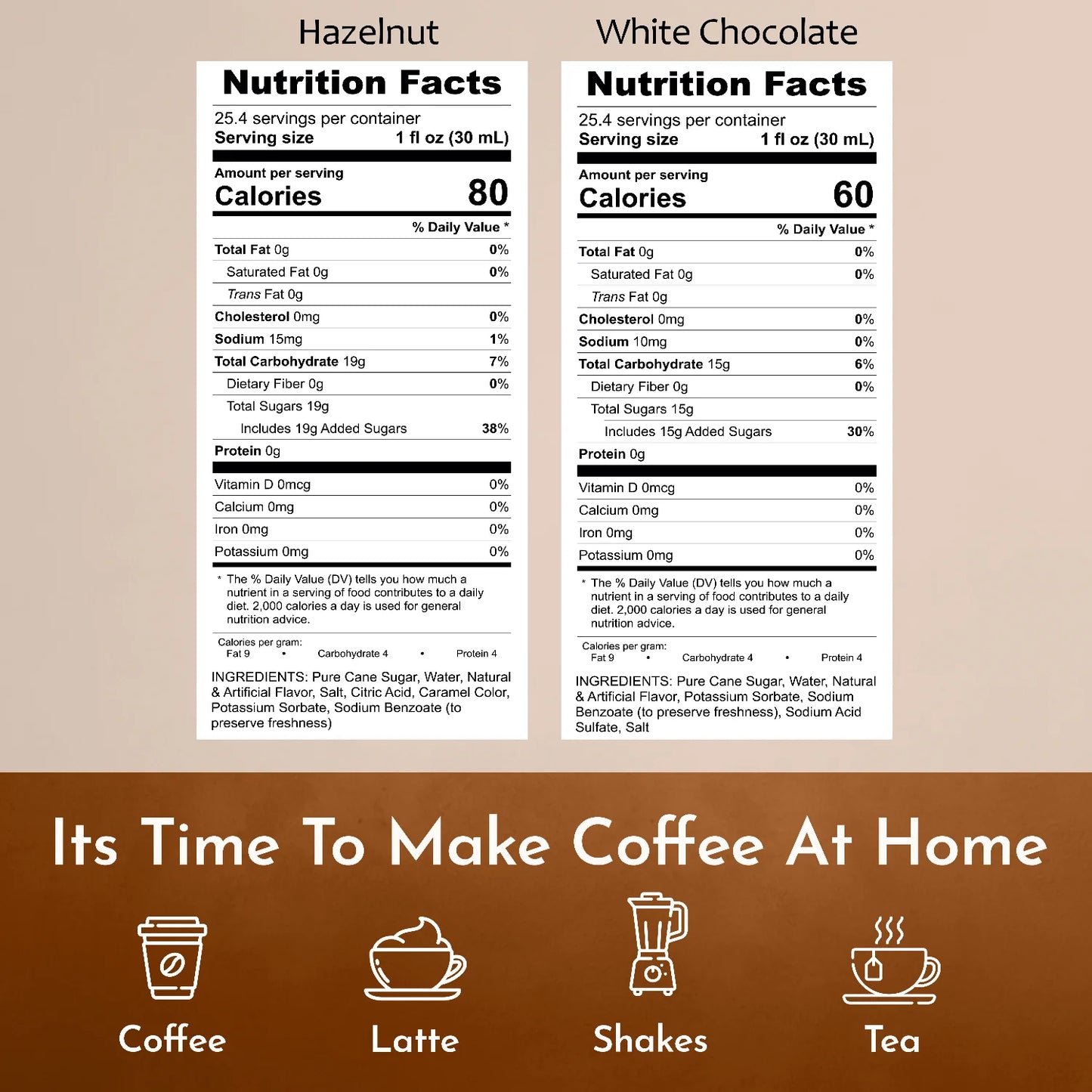 Syruvia hazelnut white chocolate coffee  syrup  nutrition facts