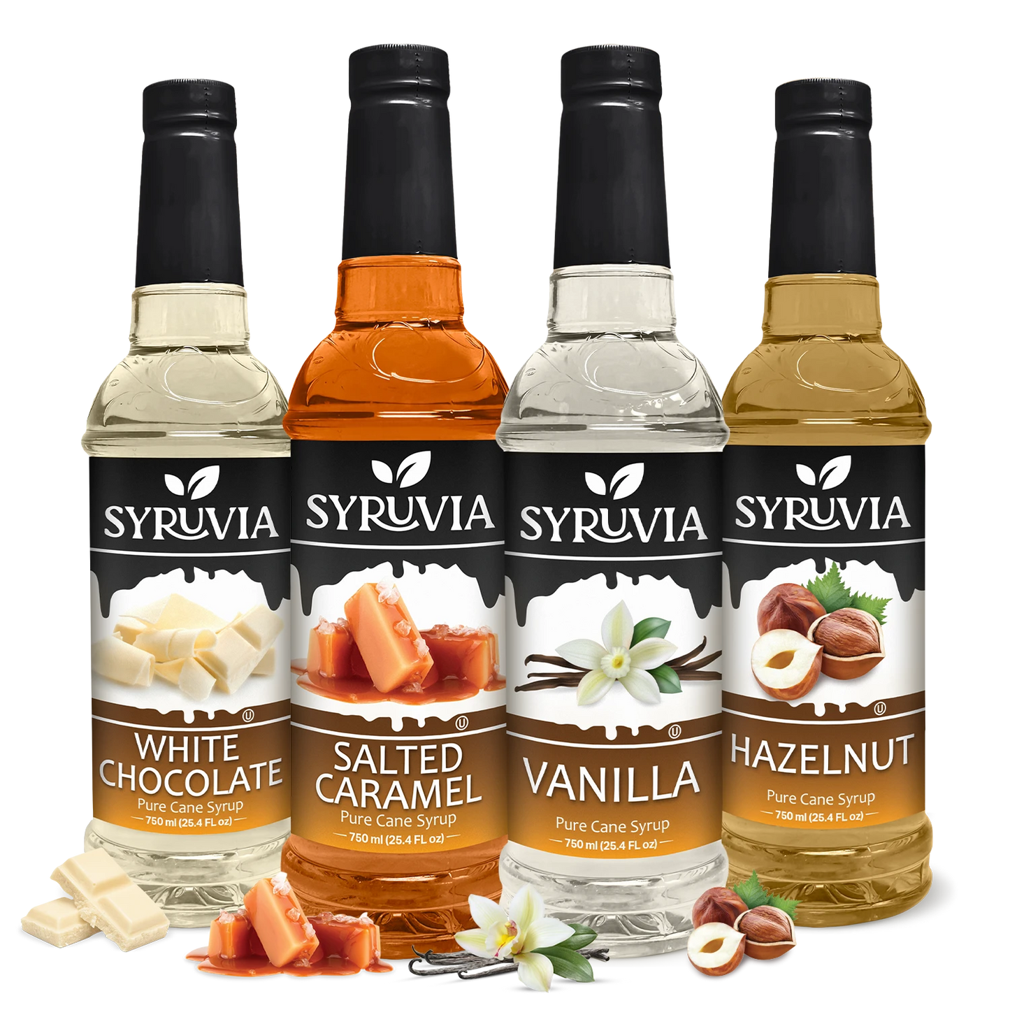 Variety Pack, Vanilla, Salted Caramel, Hazelnut, and White Chocolate Syrup