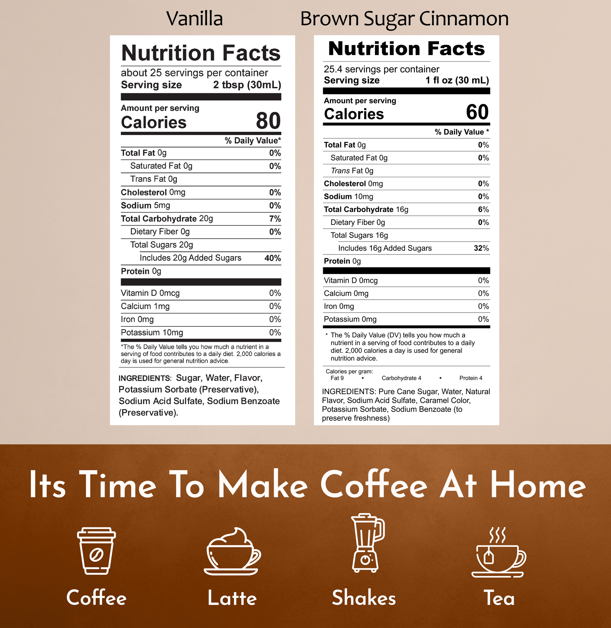 Vanilla Syrup Brown Sugar Cinnamon Syrup Nutrition Facts