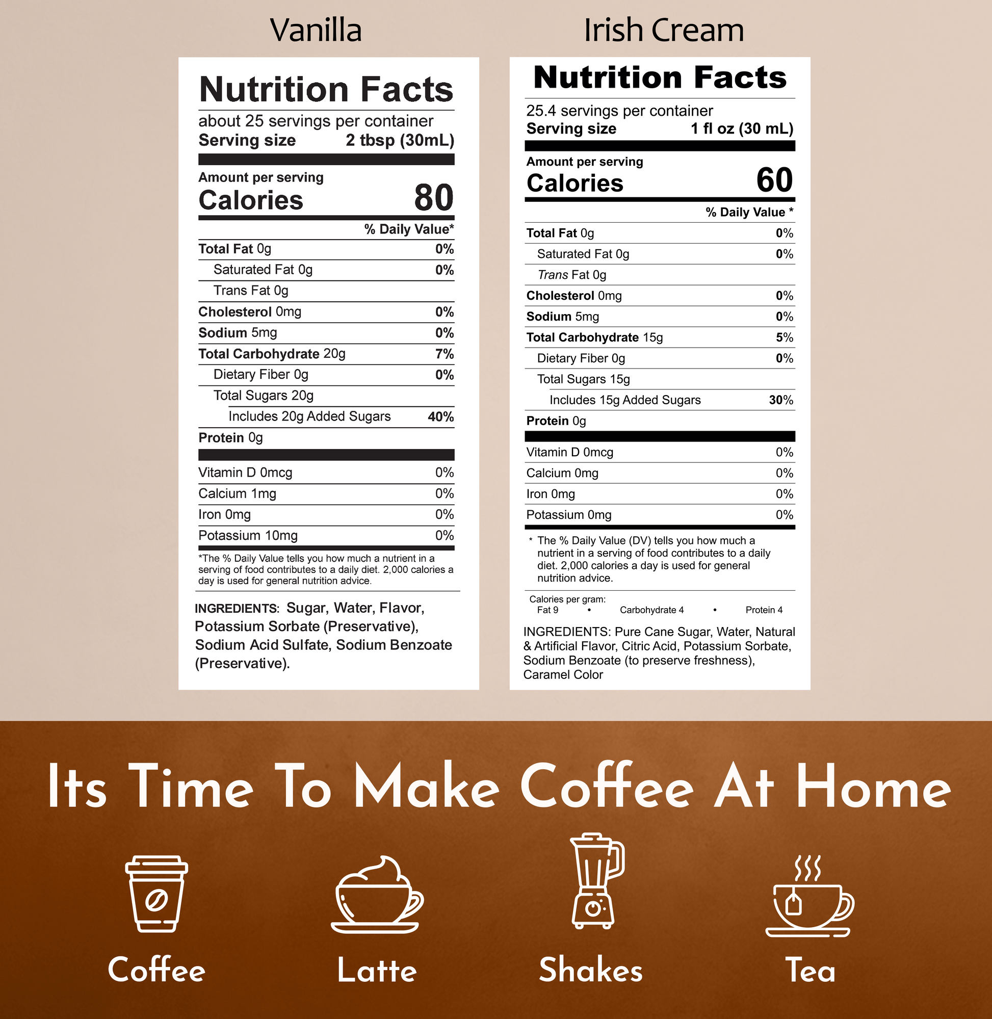 Vanilla Syrup Irish Cream Syrup Nutrition Facts