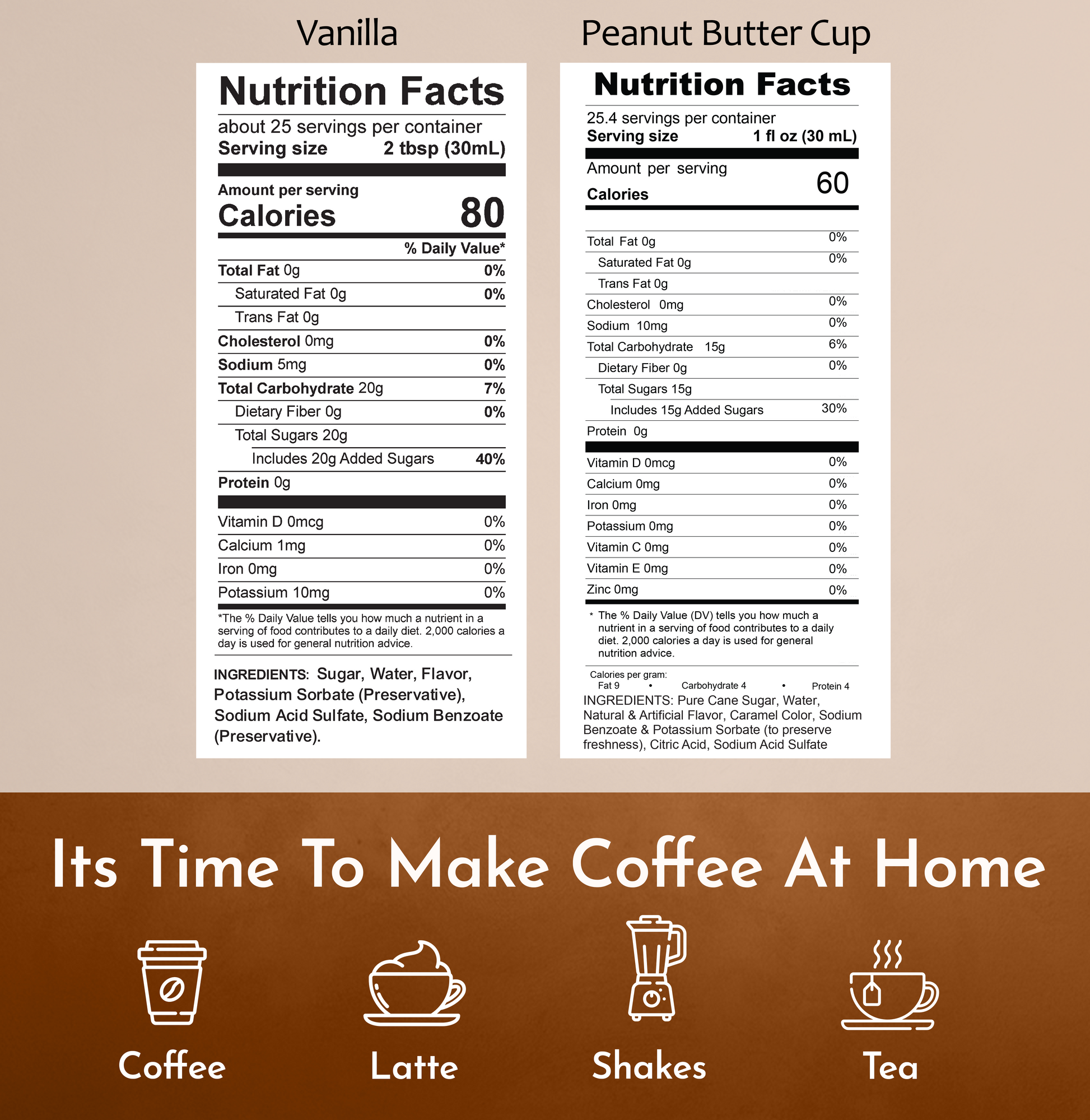 Vanilla Syrup Peanut Butter Cup Syrup Nutrition Facts