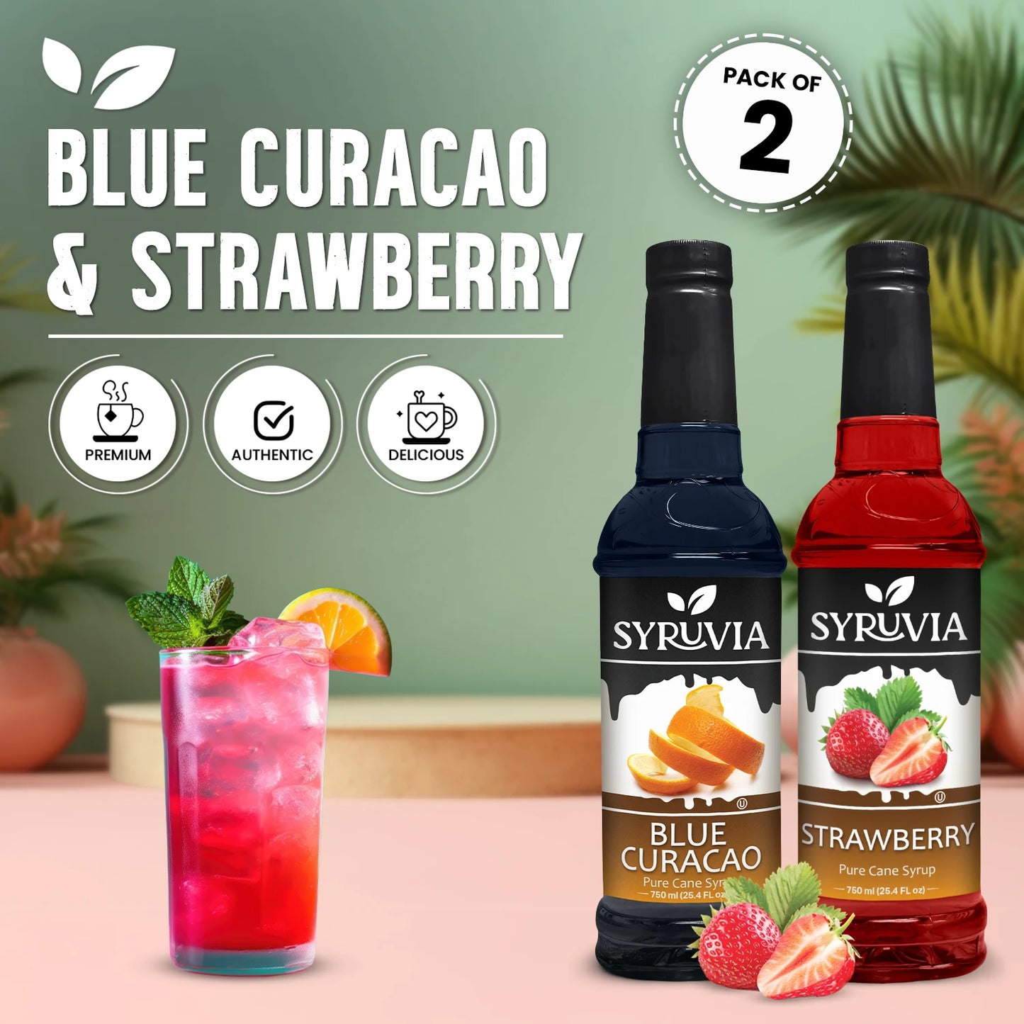 Variety Pack, Blue Curacao, and Strawberry Syrup