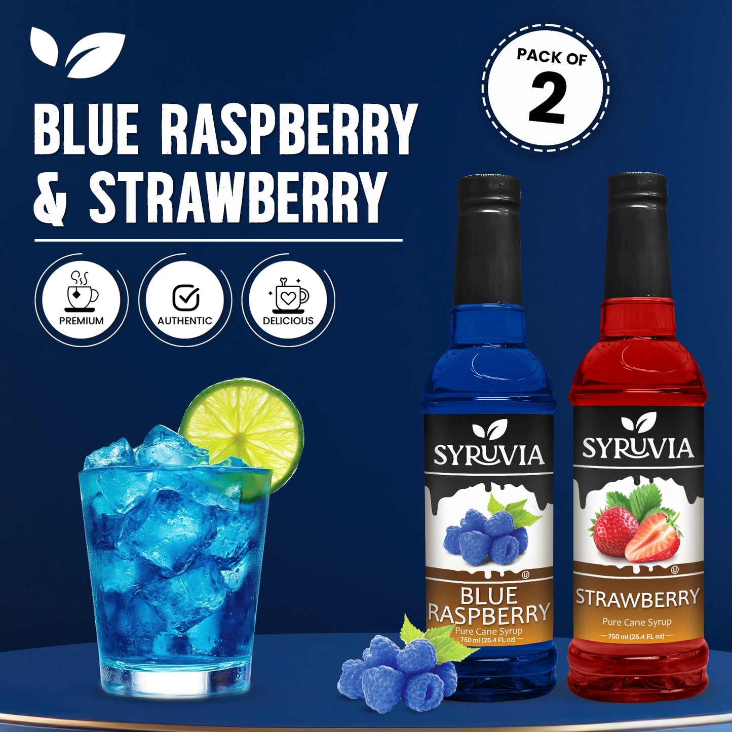Variety Pack, Blue Raspberry, and Strawberry Syrup