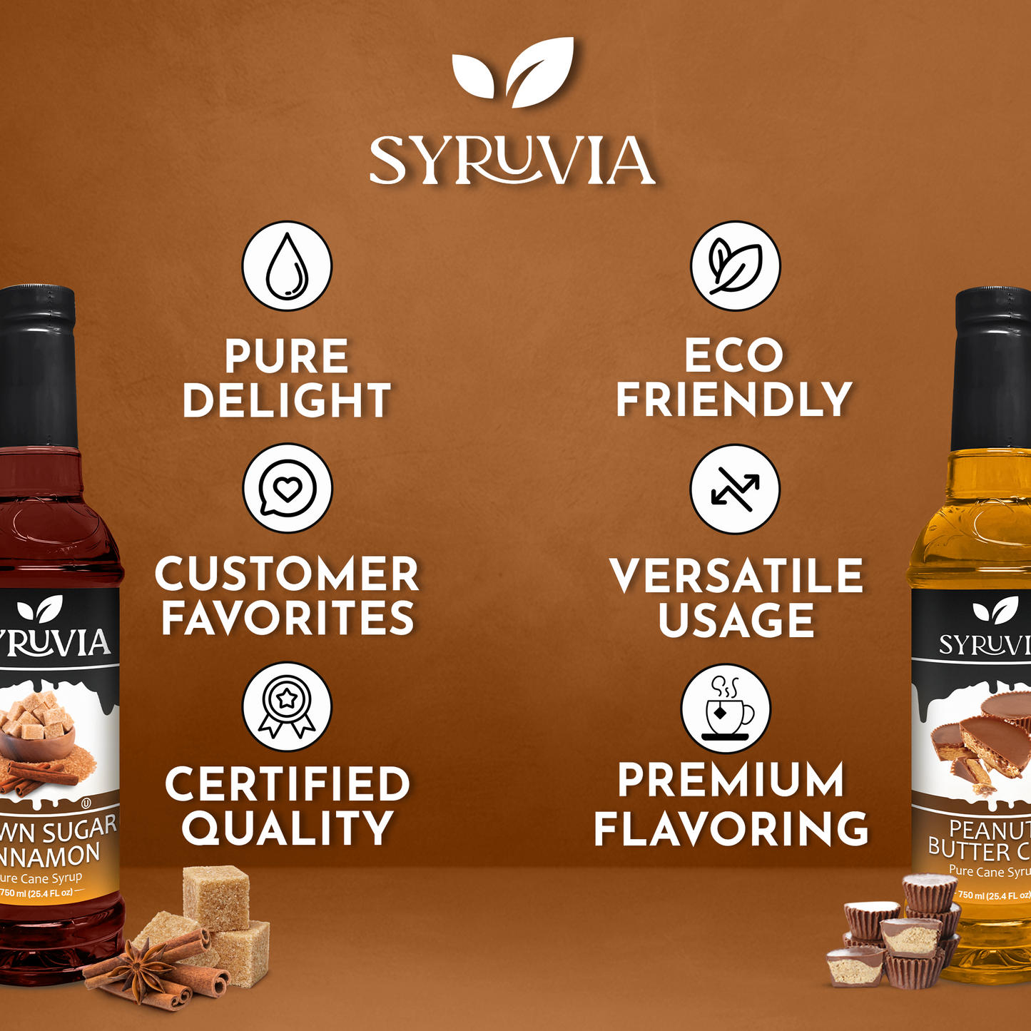 Variety Pack, Brown Sugar Cinnamon, and Peanut Butter Cup Syrup