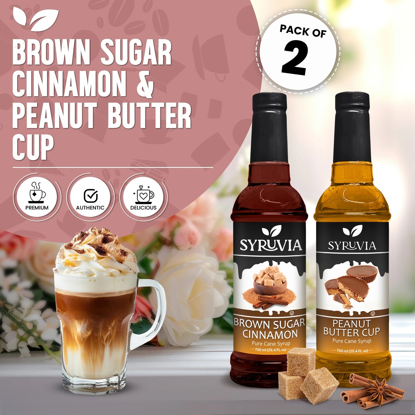 Variety Pack, Brown Sugar Cinnamon, and Peanut Butter Cup Syrup