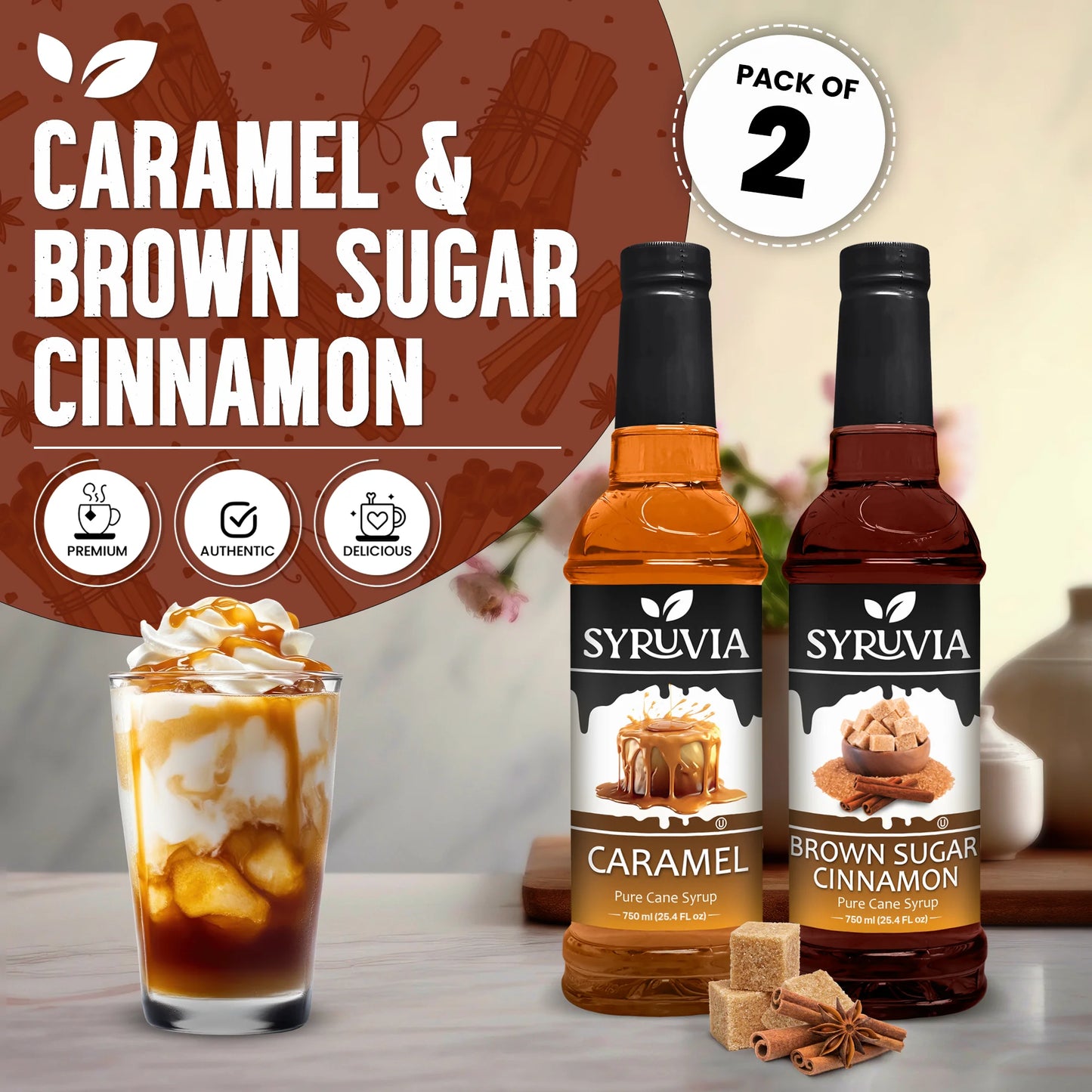 Variety Pack, Caramel, and Brown Sugar Cinnamon Syrup