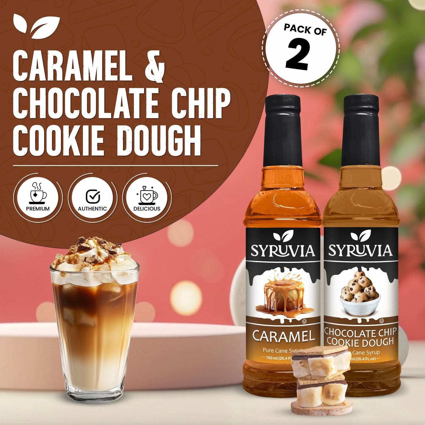Variety Pack, Caramel, and Chocolate Chip Cookie Dough Syrup