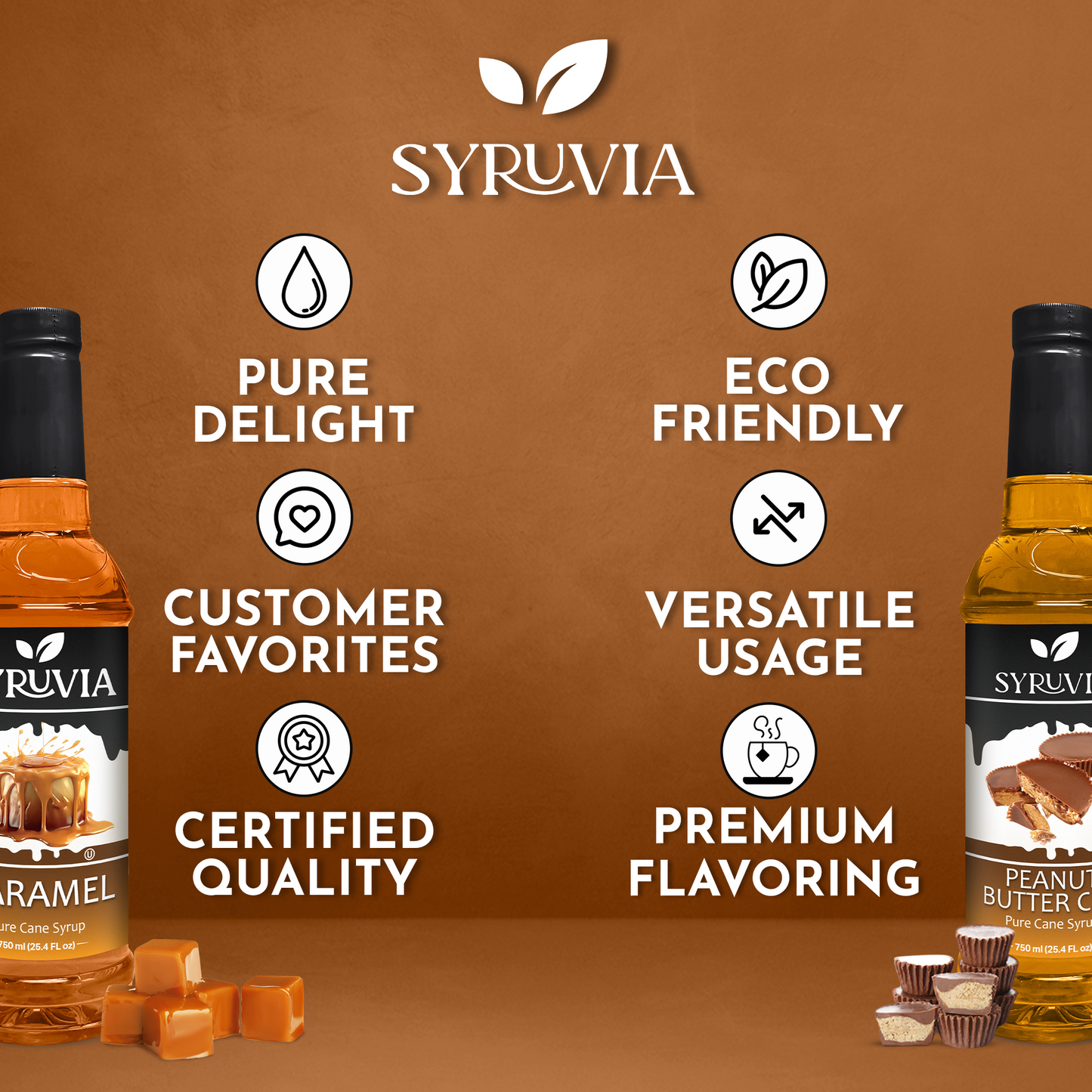 Variety Pack, Caramel, and Peanut Butter Cup Syrup