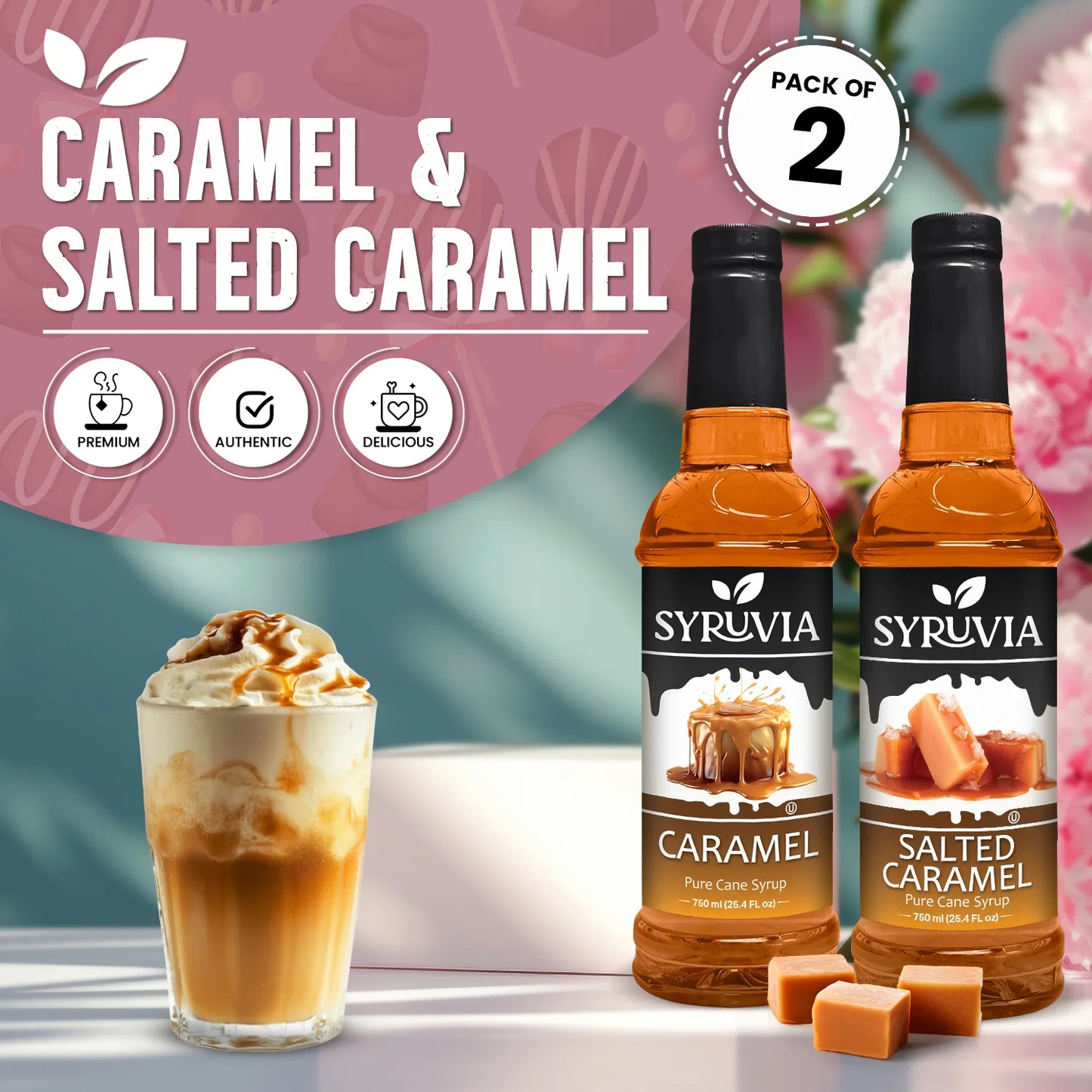 Variety Pack, Caramel, and Salted Caramel Syrup