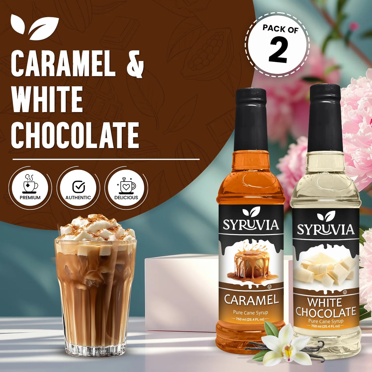 Variety Pack, Caramel, and White Chocolate Syrup
