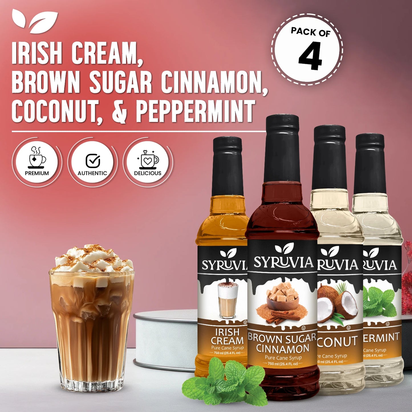 Variety Pack, Irish Cream, Brown Sugar Cinnamon, Coconut, and Peppermint Syrup