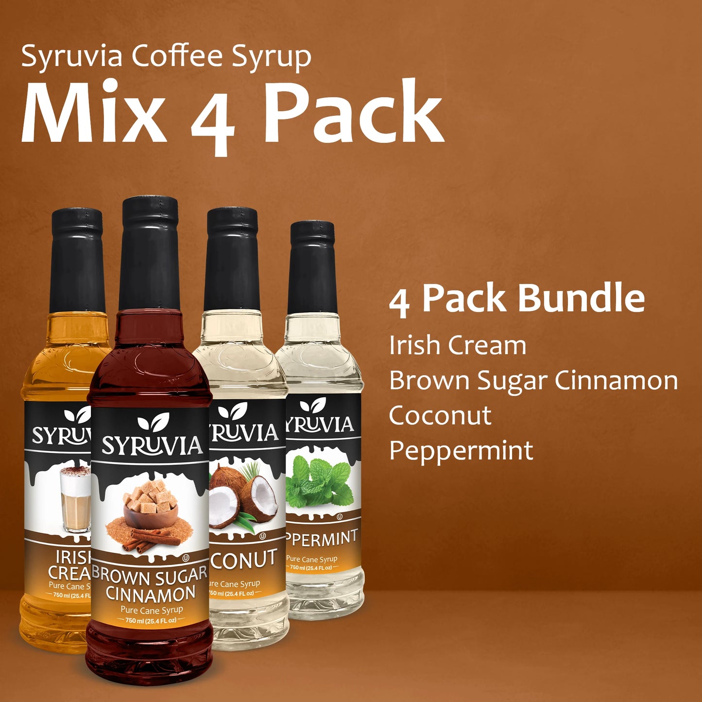 Variety Pack, Irish Cream, Brown Sugar Cinnamon, Coconut, and Peppermint Syrup