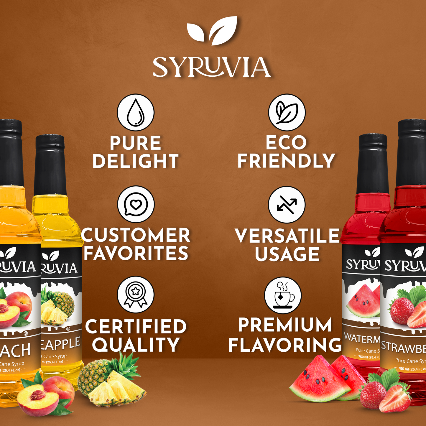 Variety Pack, Peach, Pineapple, Watermelon, and Strawberry Syrup