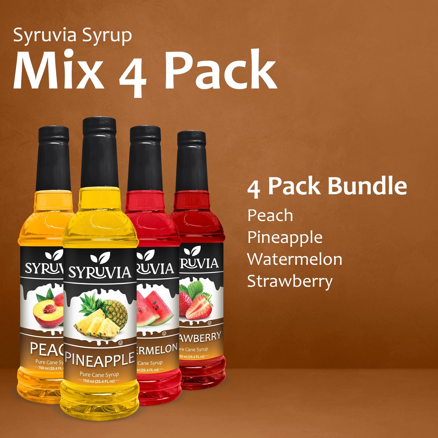 Variety Pack, Peach, Pineapple, Watermelon, and Strawberry Syrup