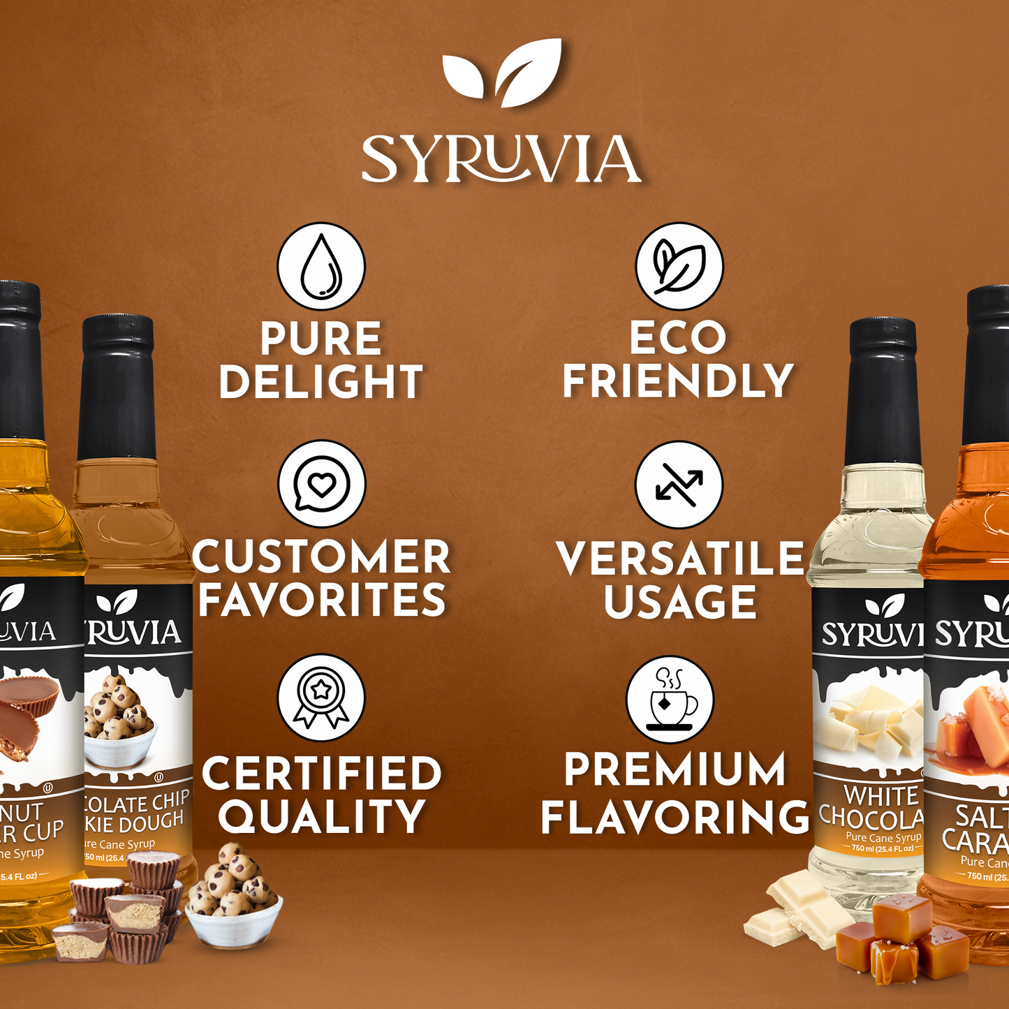 Variety Pack, Peanut Butter Cup, Chocolate Chip Cookie Dough, White Chocolate, and Salted Caramel Syrup