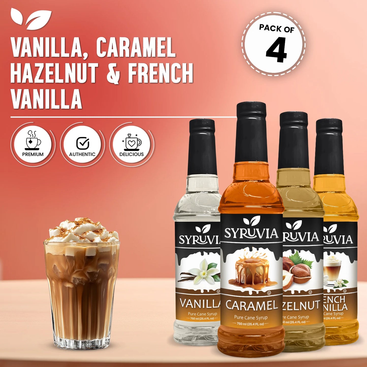 Variety Pack, Vanilla, Caramel, Hazelnut, and French Vanilla Syrup