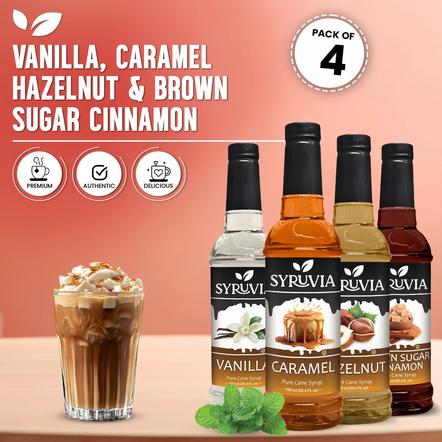 Variety Pack, Vanilla, Caramel, Hazelnut, and Brown Sugar Cinnamon Syrup