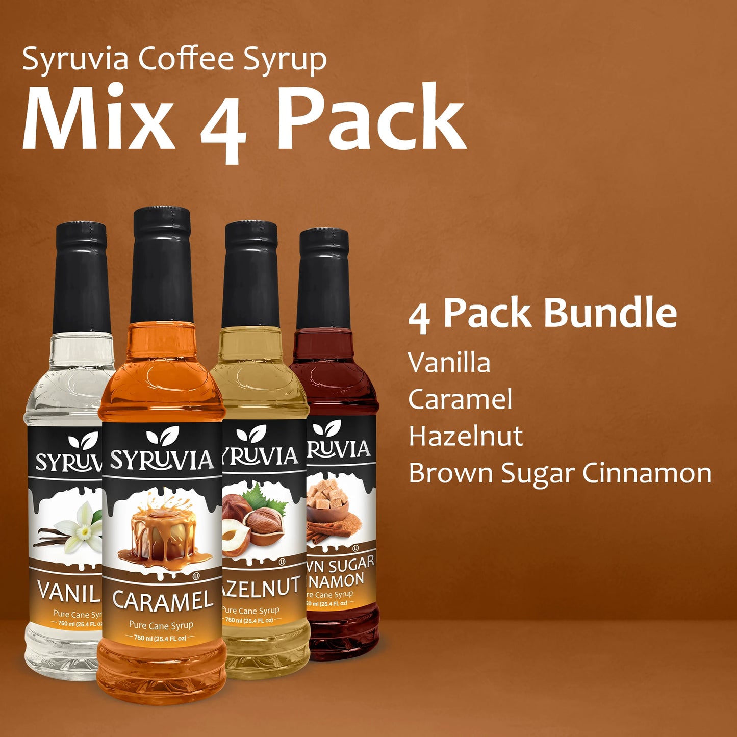 Variety Pack, Vanilla, Caramel, Hazelnut, and Brown Sugar Cinnamon Syrup