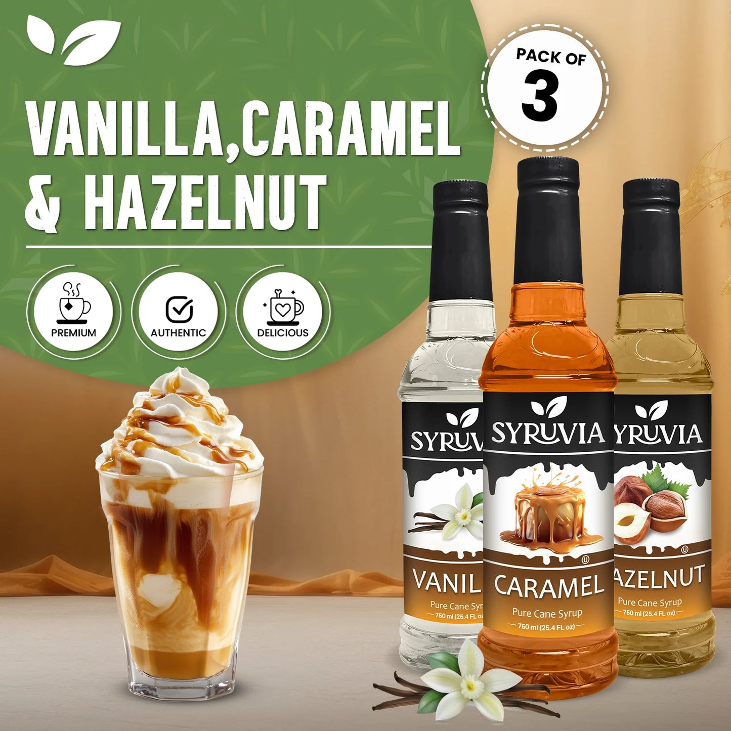 Variety Pack, Vanilla, Caramel, and Hazelnut Syrup