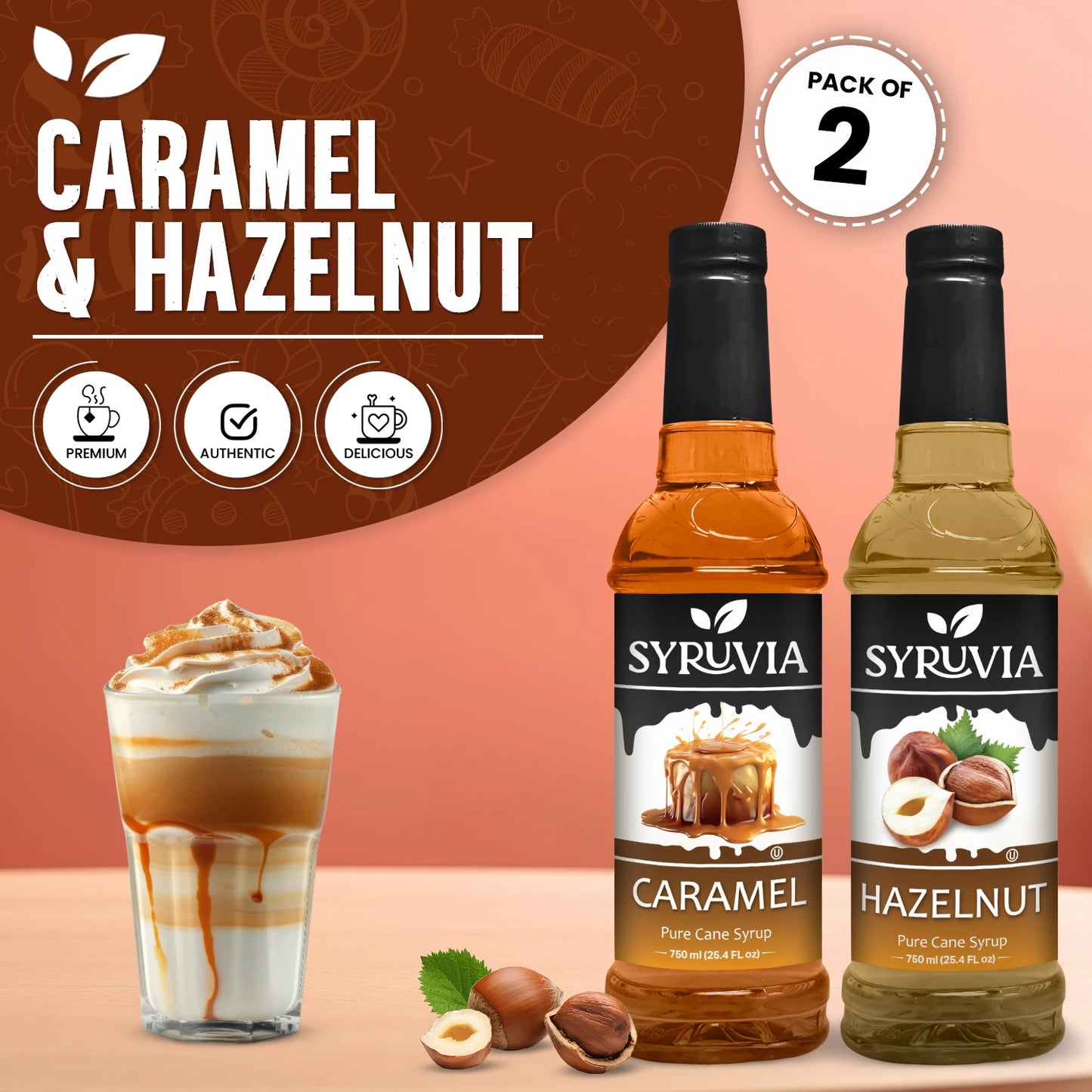 Variety Pack, Caramel, and Hazelnut Syrup
