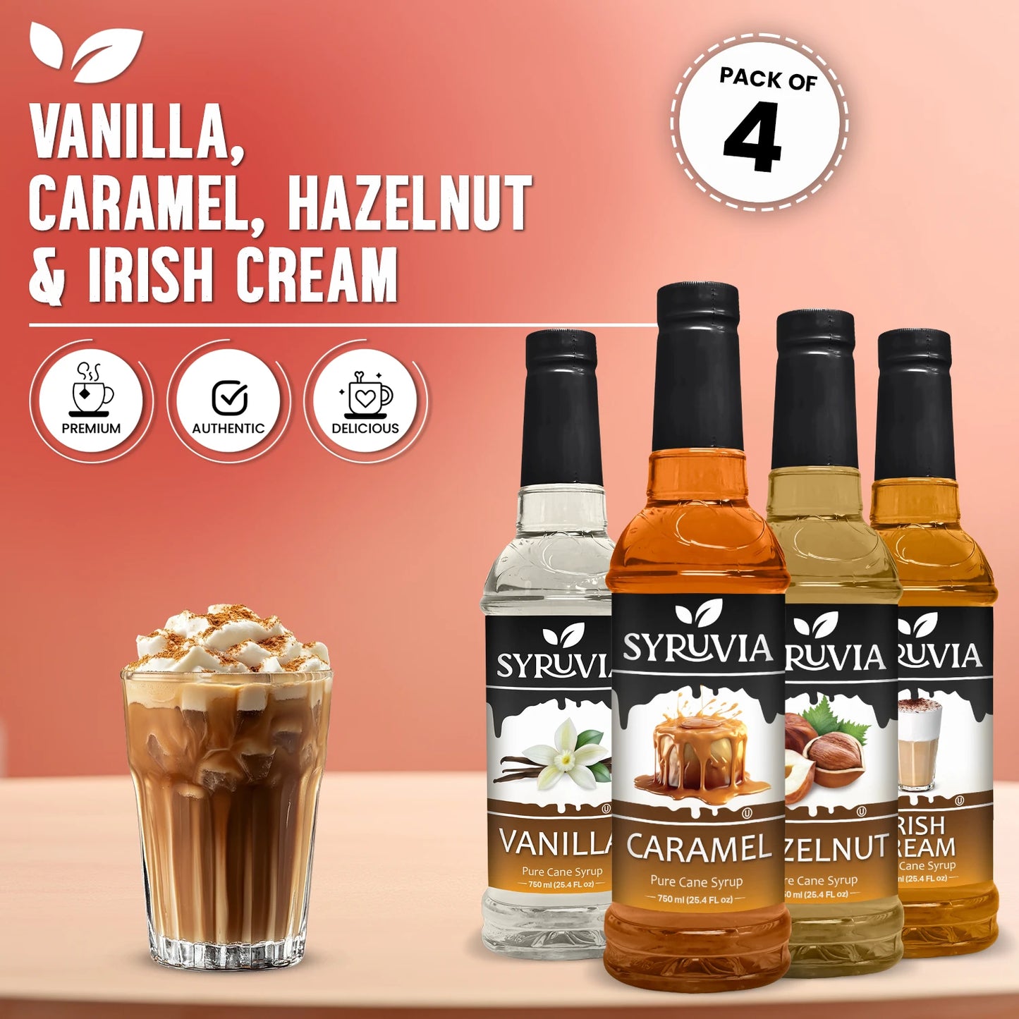 Variety Pack, Vanilla, Salted Caramel, Hazelnut, and Irish Cream Syrup
